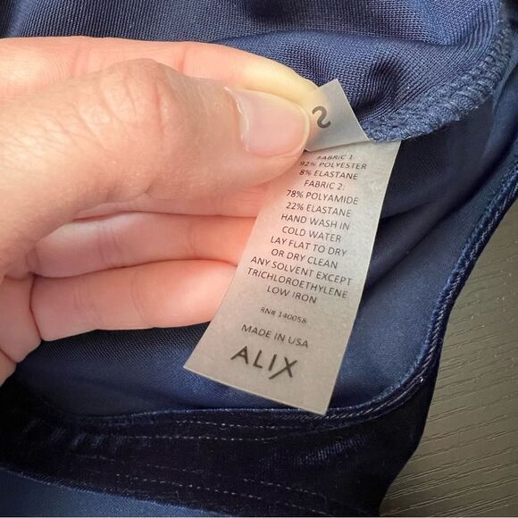 ✨ Alix Nyc Midnight Blue Velvet Asymmetric Mockneck Thong Carmine Bodysuit Small - Picture 11 of 13